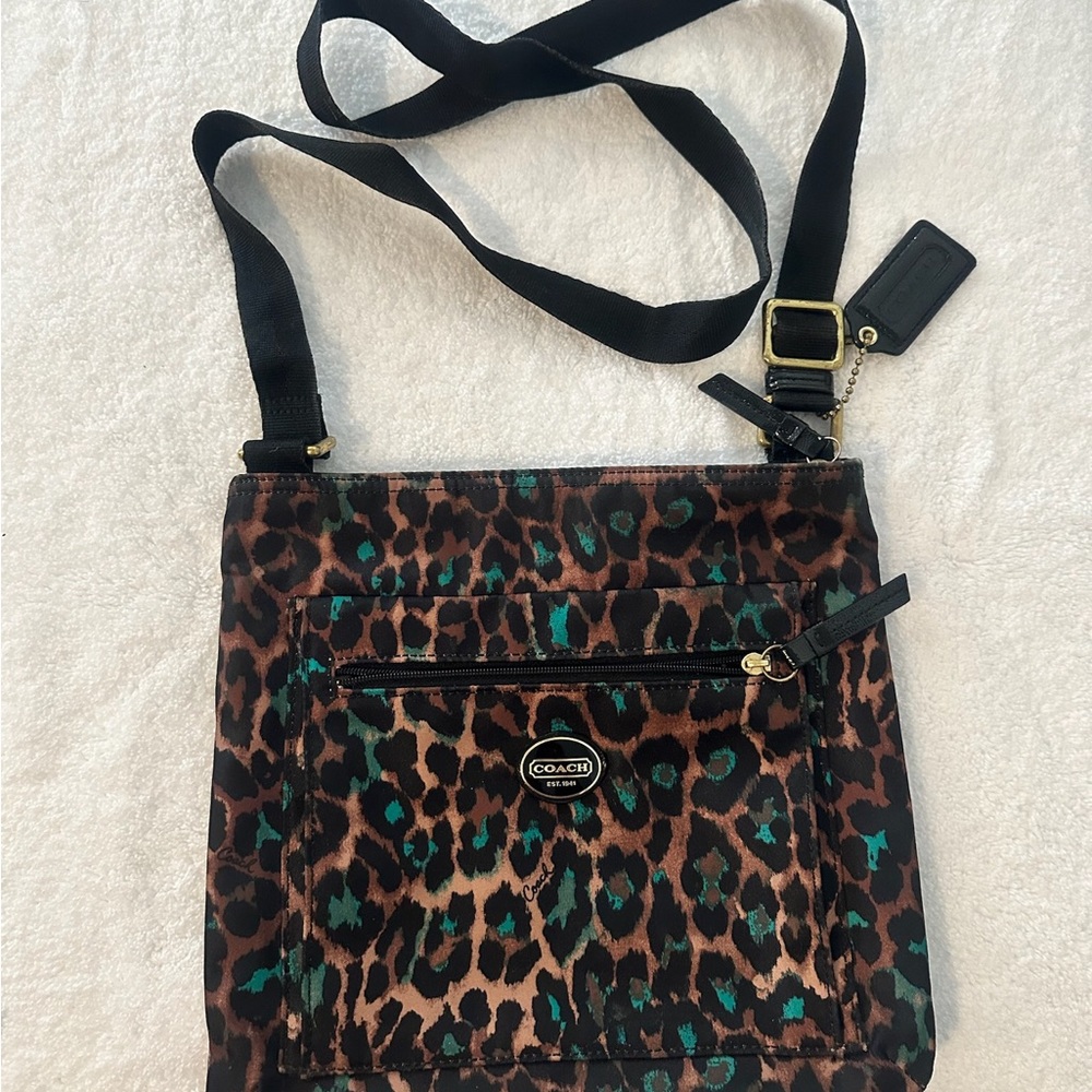 Coach Womens Crossbody Bag Nylon Ocelot Brown Black Purple F77479 #1912